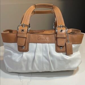 Coach Brown and White Leather Satchel